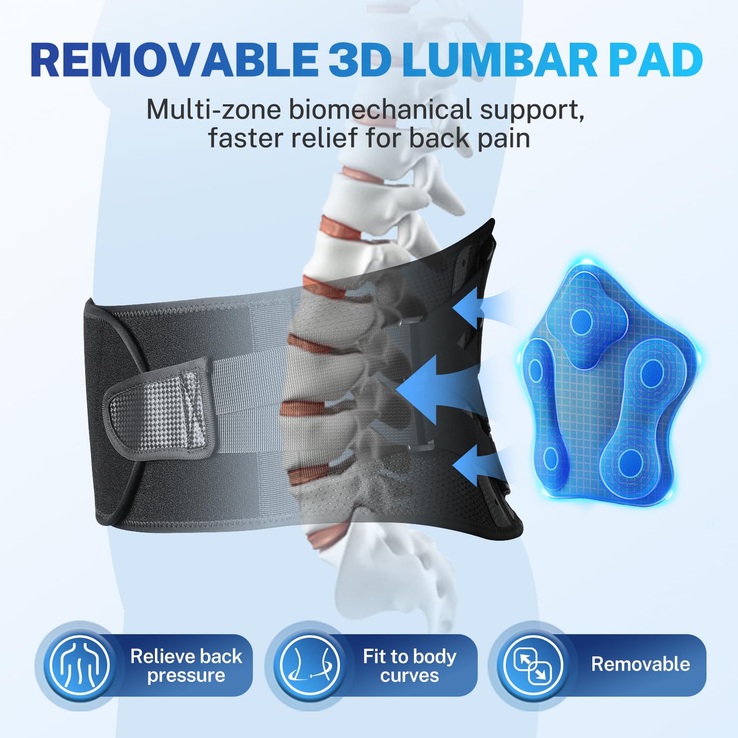 Fitomo BR8B Back Brace| Removable 3D Lumbar Support Pad