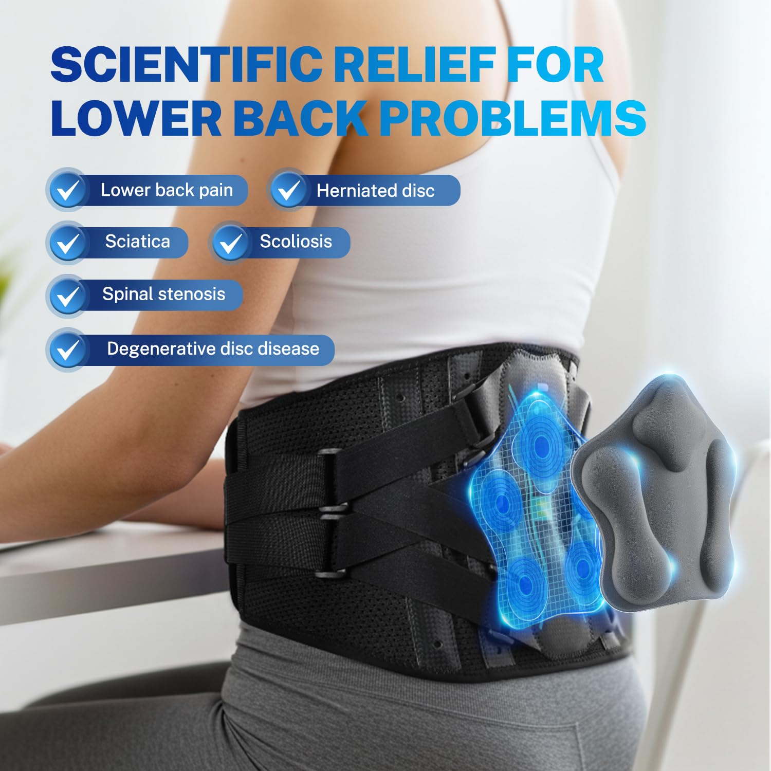 Fitomo BR8B Back Brace| Removable 3D Lumbar Support Pad