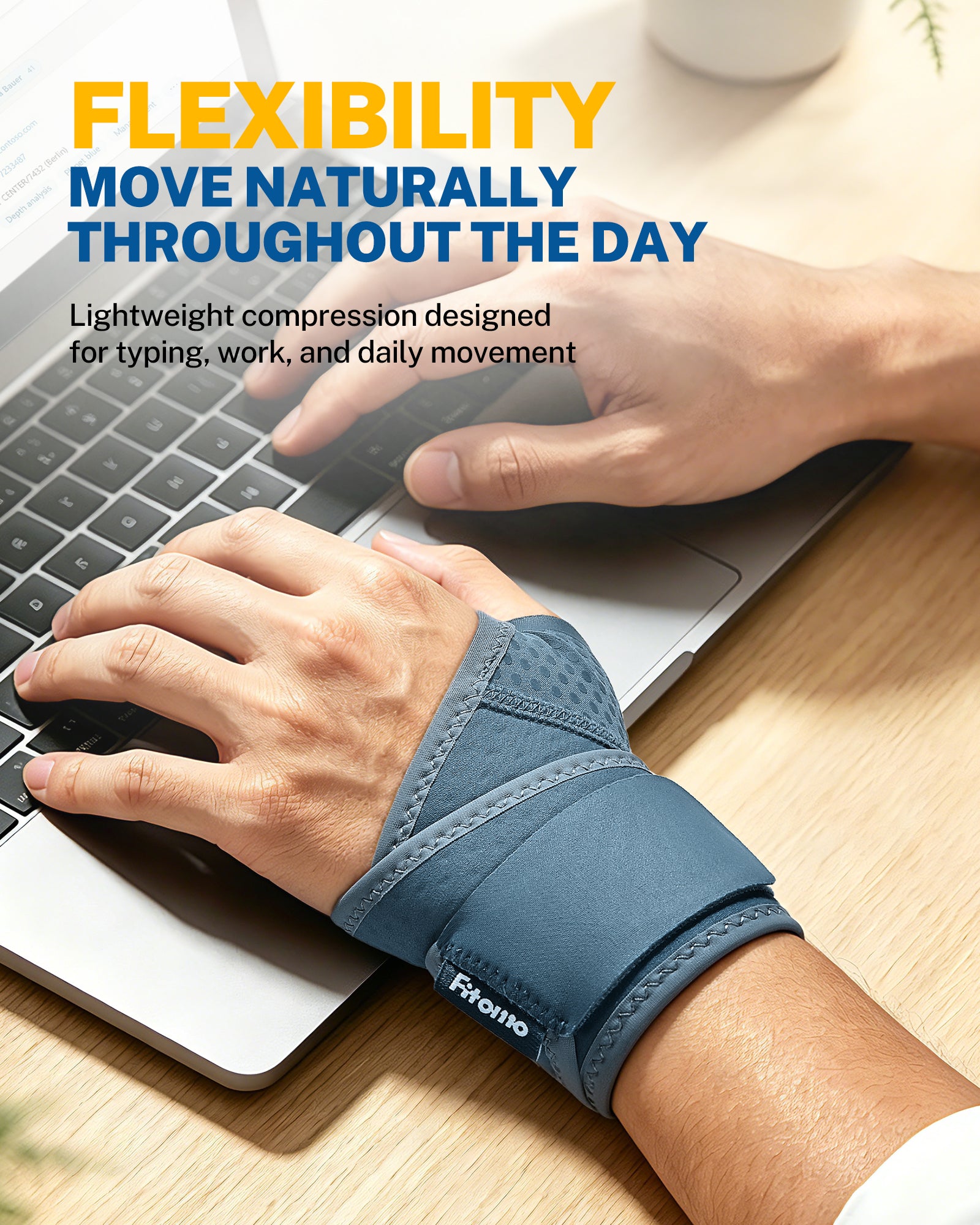 Wrist Brace with Soft-Touch Fabric, Breathable Compression Wrist Support for Daily Wear, Typing & Work, Adjustable Wrist Wrap for Mild Carpal Tunnel, Tendonitis, Arthritis & Sprains