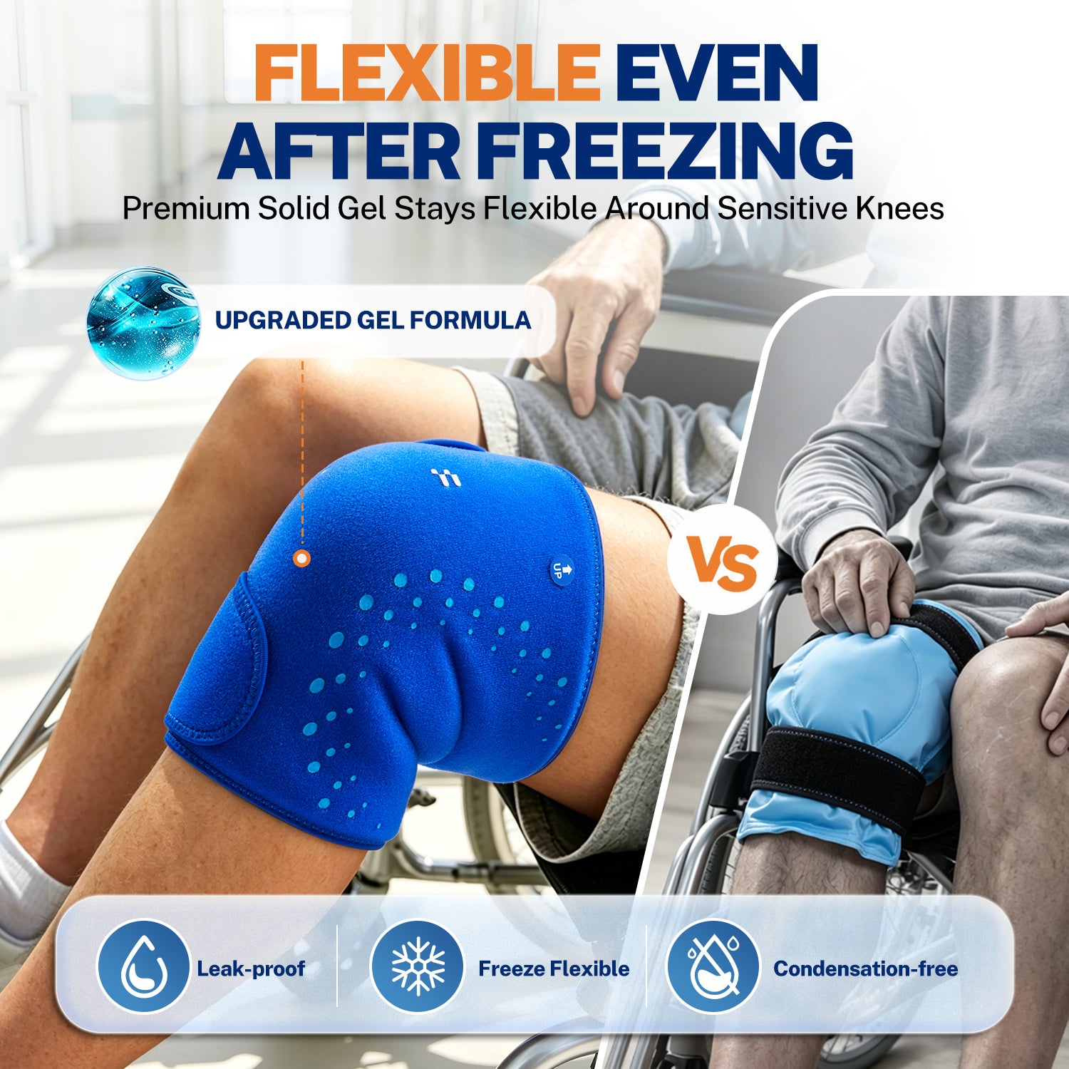 Fitomo Knee Ice Pack Wrap, Long-Lasting Cold Compression Relief, Deep Blue | Stays cold longer, soft after freezing, full wrap cooling, leak proof, reusable cold & hot therapy, made for recovery days