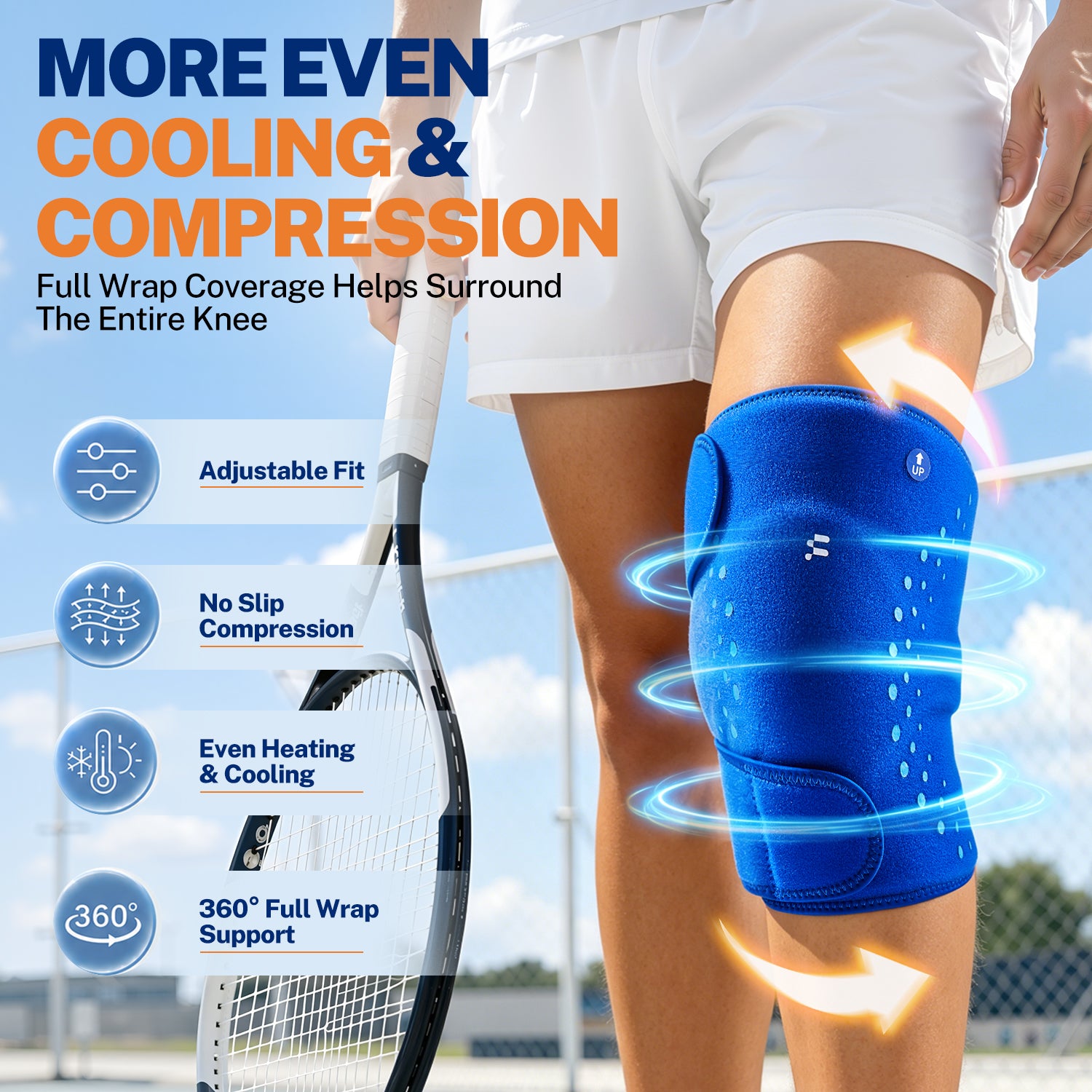 Fitomo Knee Ice Pack Wrap, Long-Lasting Cold Compression Relief, Deep Blue | Stays cold longer, soft after freezing, full wrap cooling, leak proof, reusable cold & hot therapy, made for recovery days