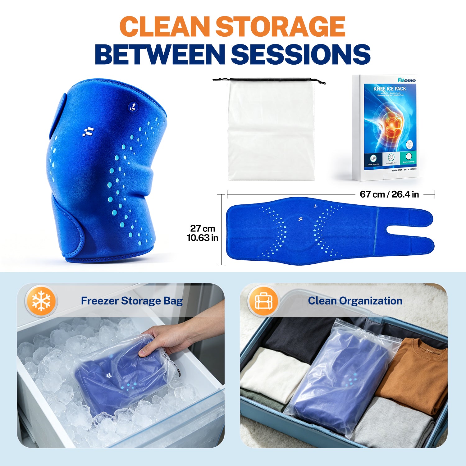 Fitomo Knee Ice Pack Wrap, Long-Lasting Cold Compression Relief, Deep Blue | Stays cold longer, soft after freezing, full wrap cooling, leak proof, reusable cold & hot therapy, made for recovery days