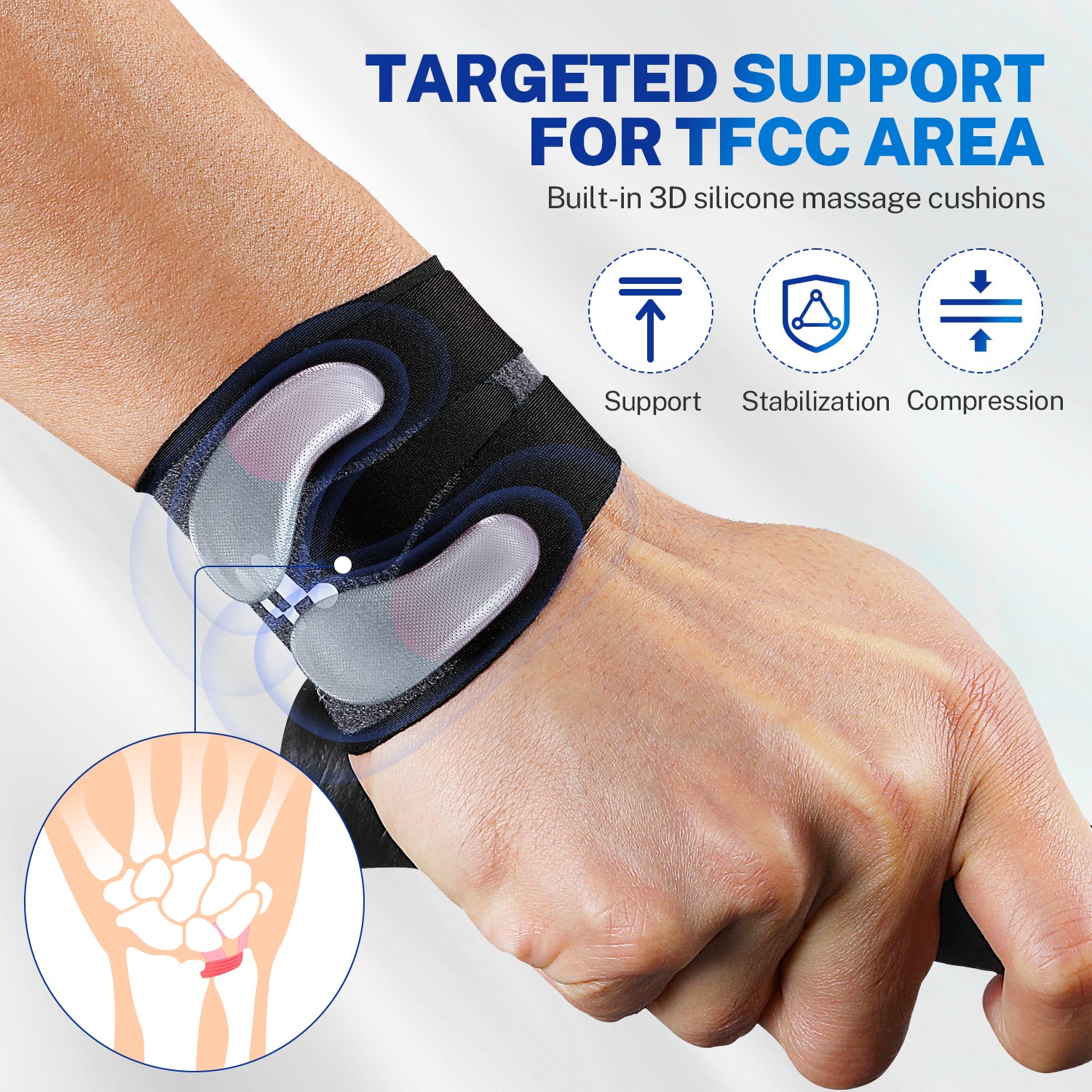 Fitomo TFCC Wrist Brace with 3D Cushion Pads Black