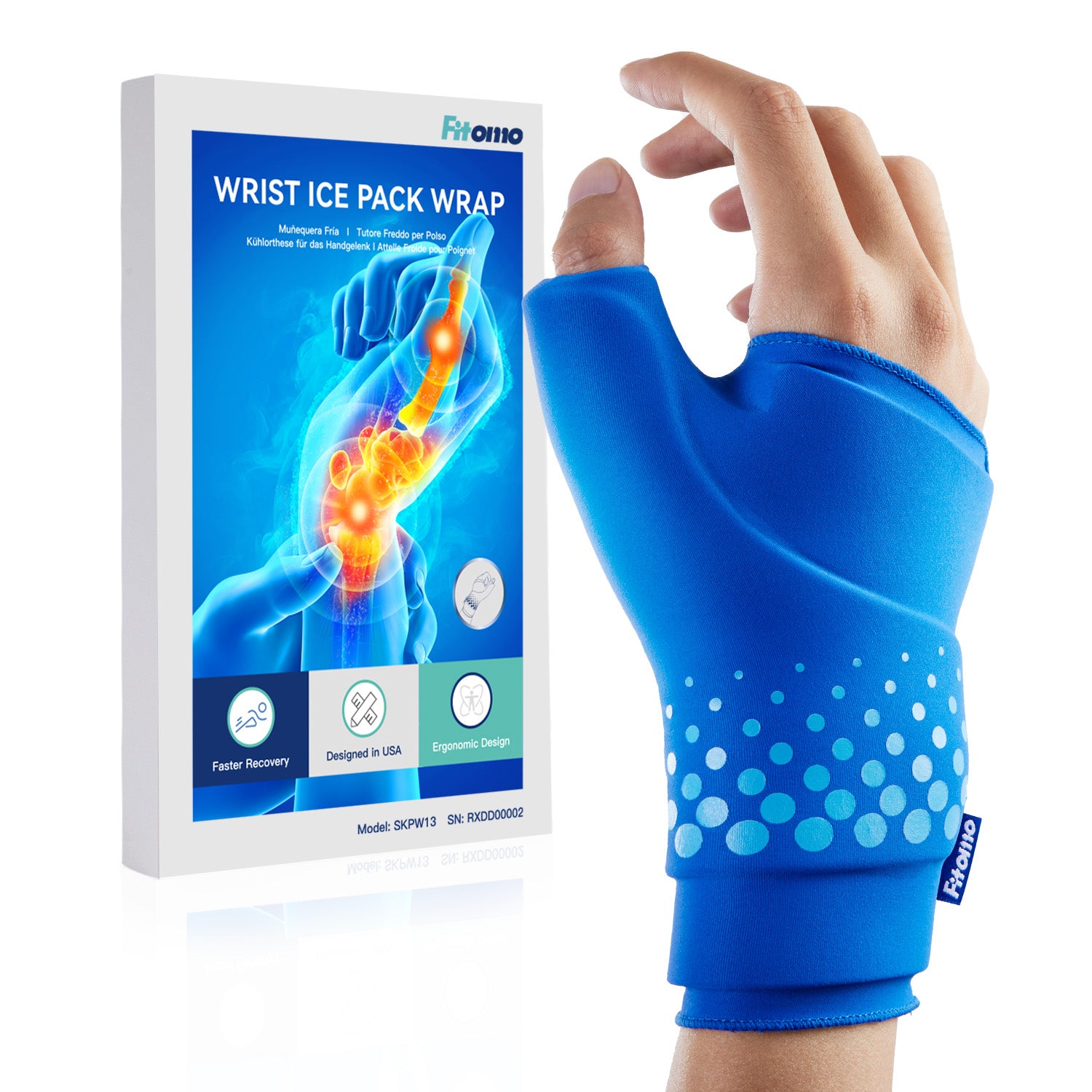 Fitomo FMWCP1 Thumb & Wrist Ice Pack Wrap Blue